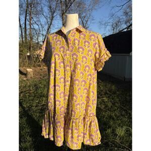 Uncle Frank Groovy Ruffle Hem Shift Shirt Dress Oversized XS Cottagecore Indie